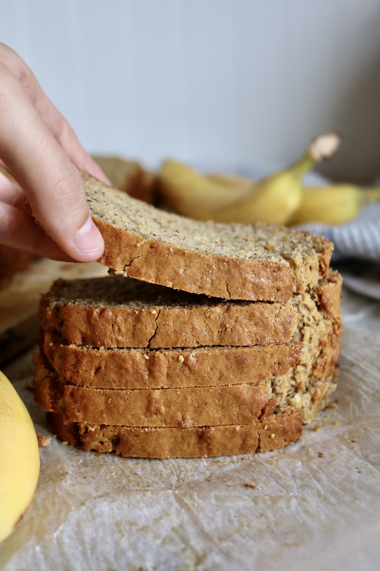 stack of 5 slices of banana bread