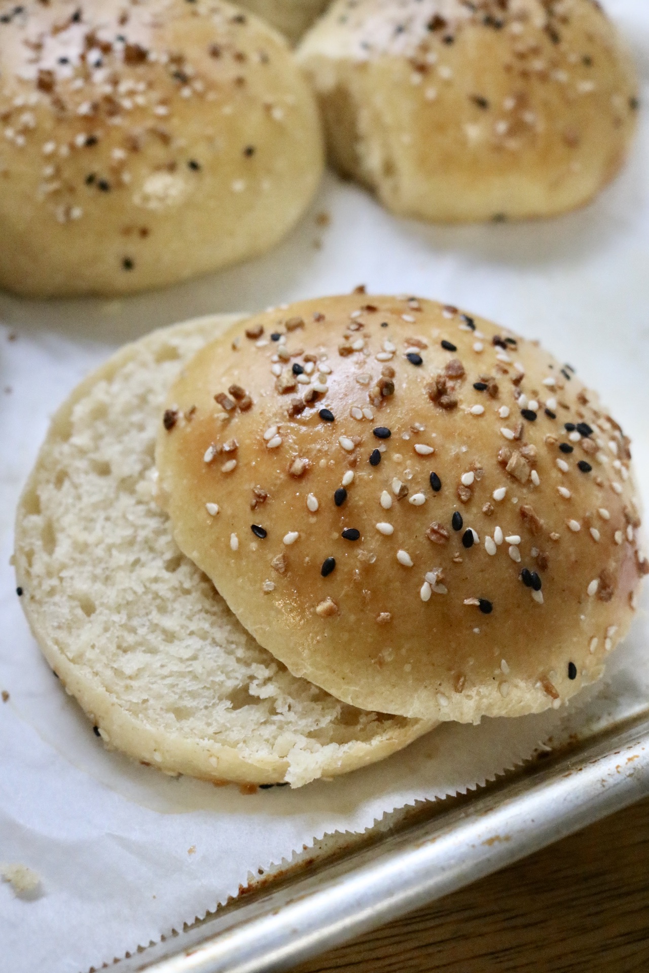 one hamburger bun sliced