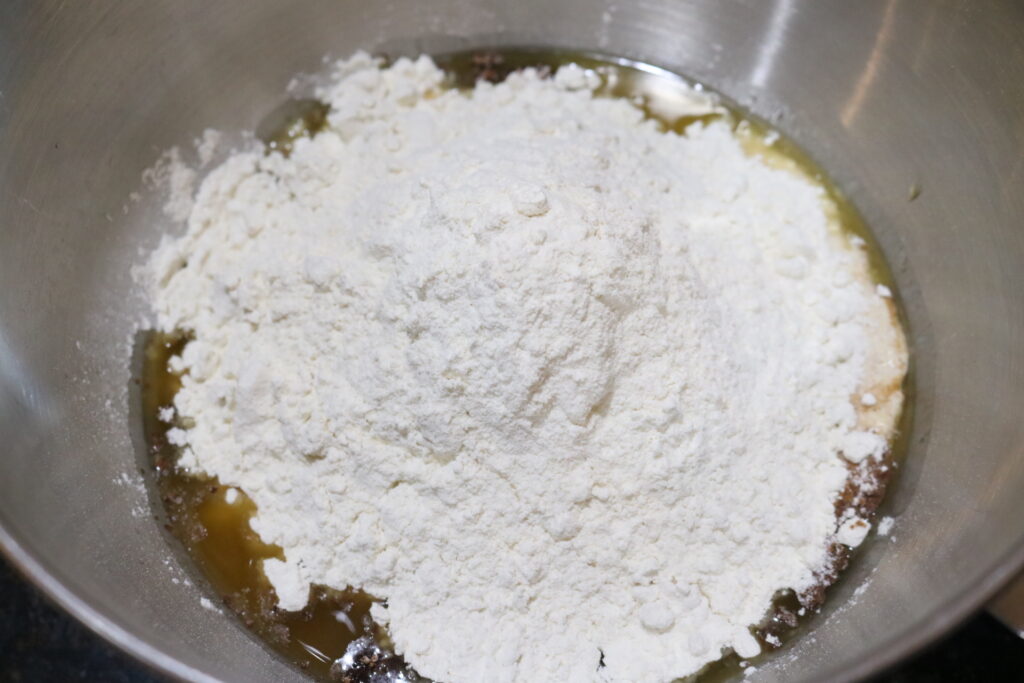flour in a mixing bowl