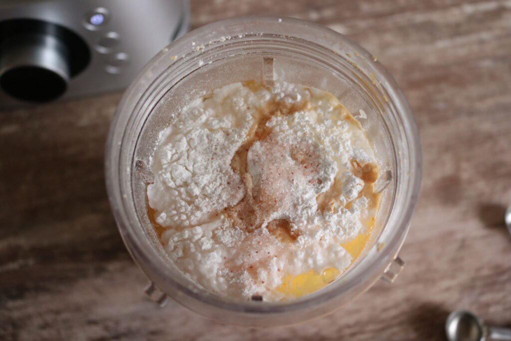 top view of ingredients in a blender cup