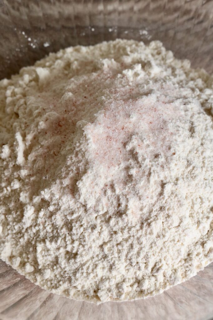 flour and salt in a glass bowl