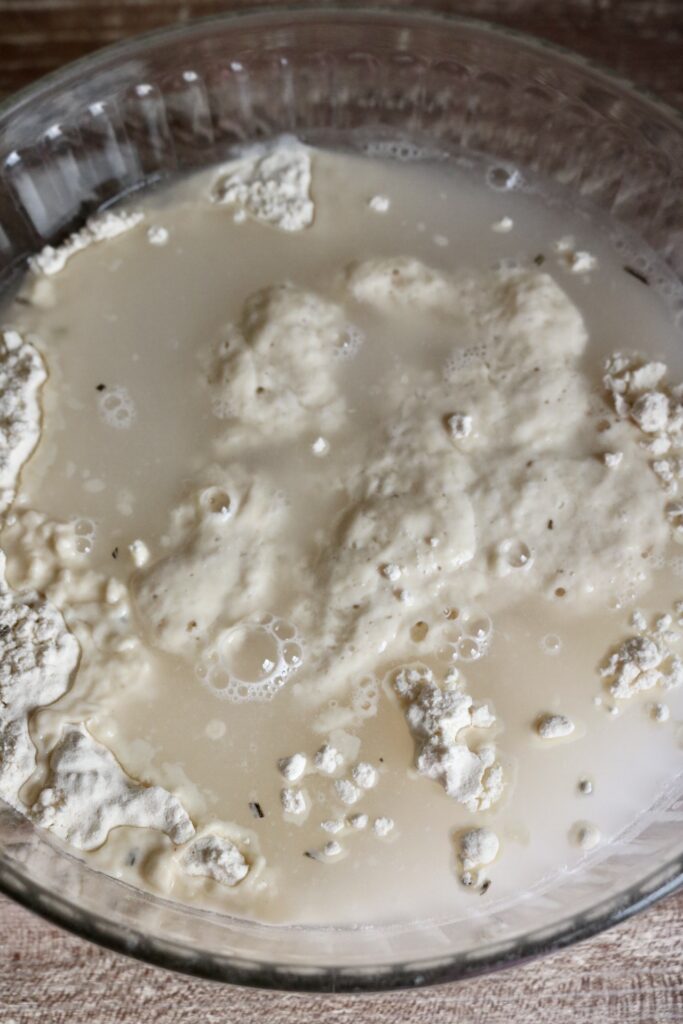 water and flour in a bowl