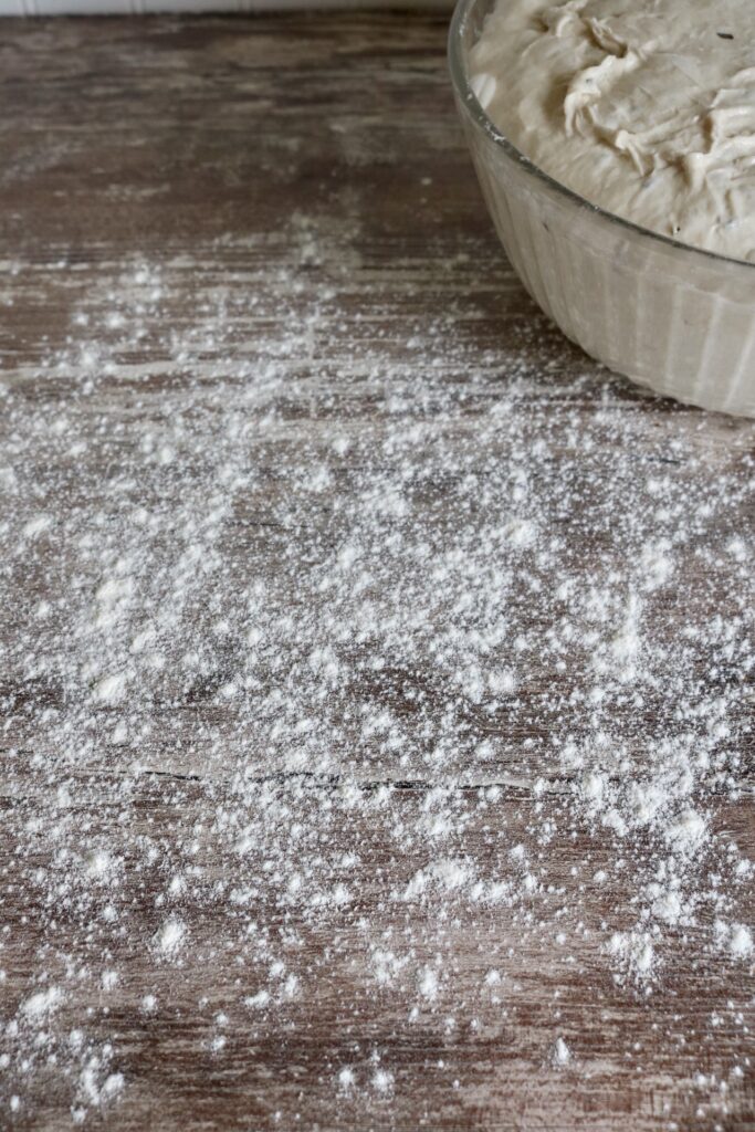 flour sprinkled on a countertop