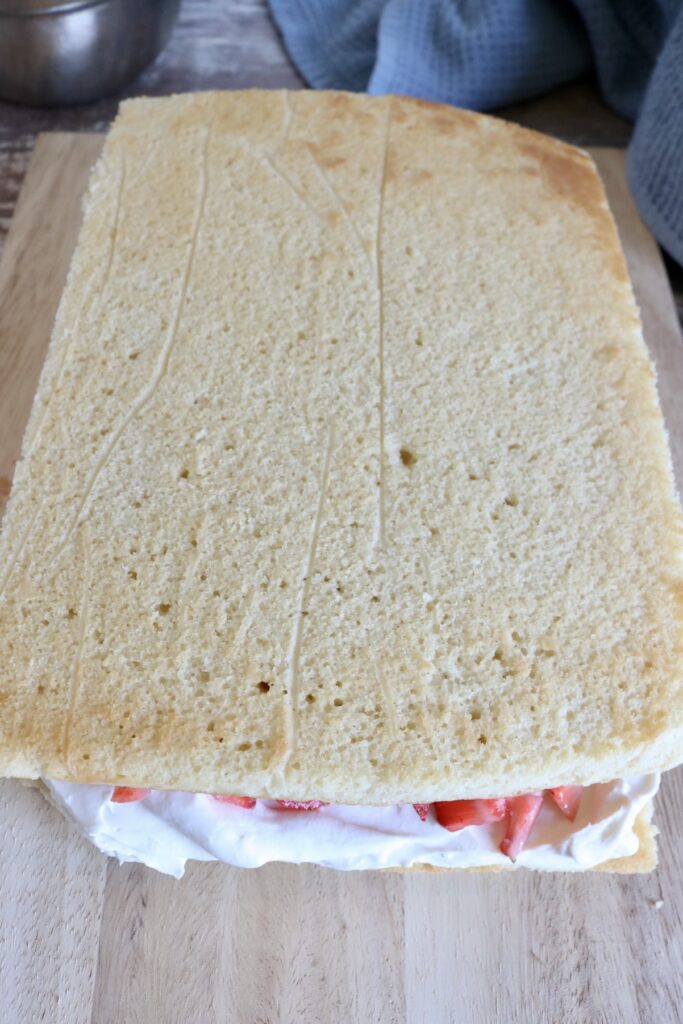 second layer placed on cake