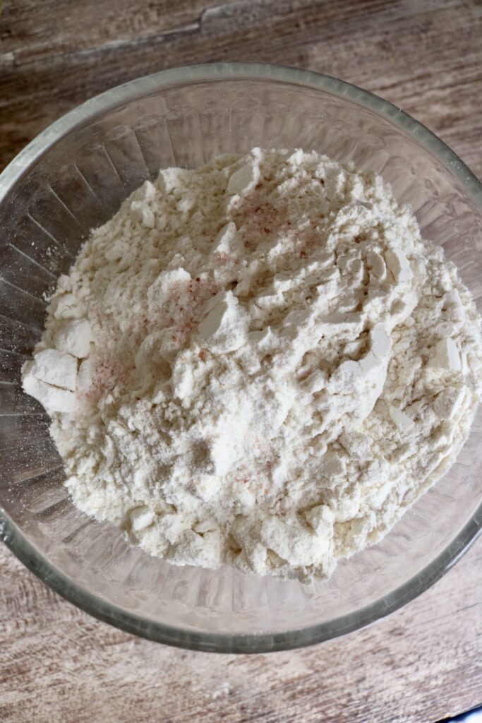 flour and salt in a glass bowl