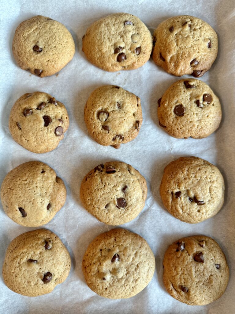 12 cookies baked on a cookie sheet