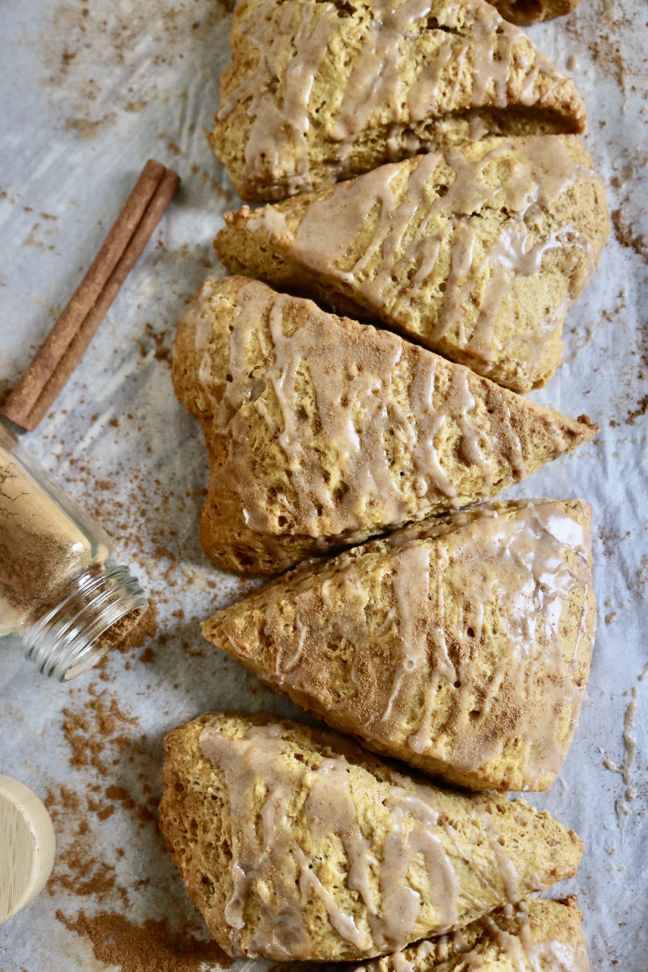 Sourdough Pumpkin Scones with Cinnamon Glaze