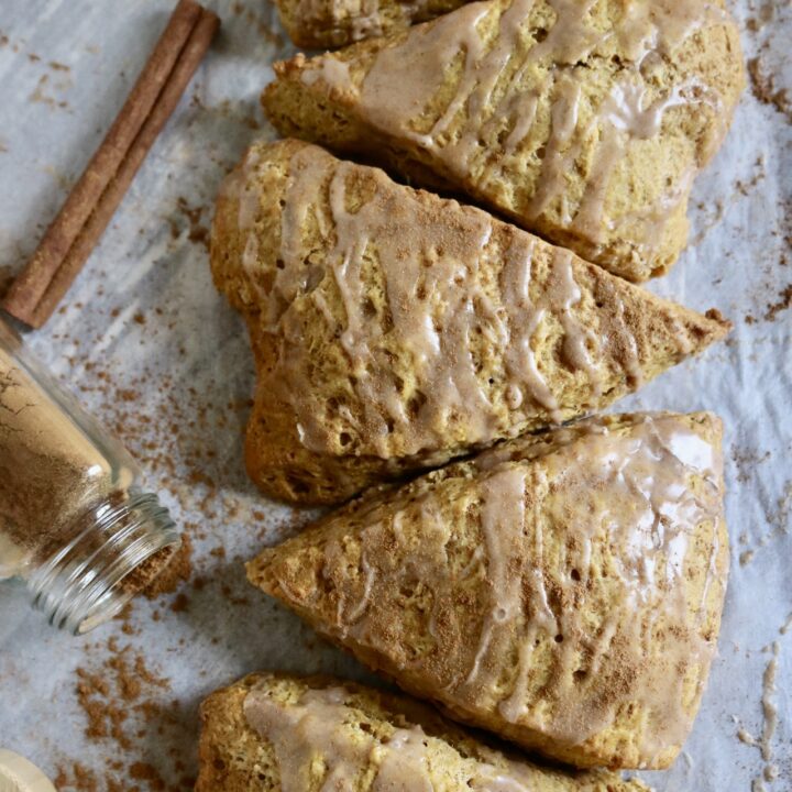 Sourdough Pumpkin Scones with Cinnamon Glaze