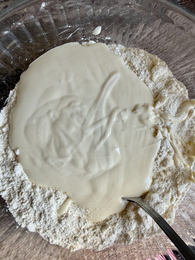 wet ingredients added to dry
