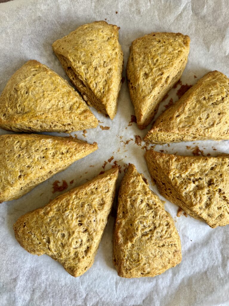baked sourdough pumpkin scones 