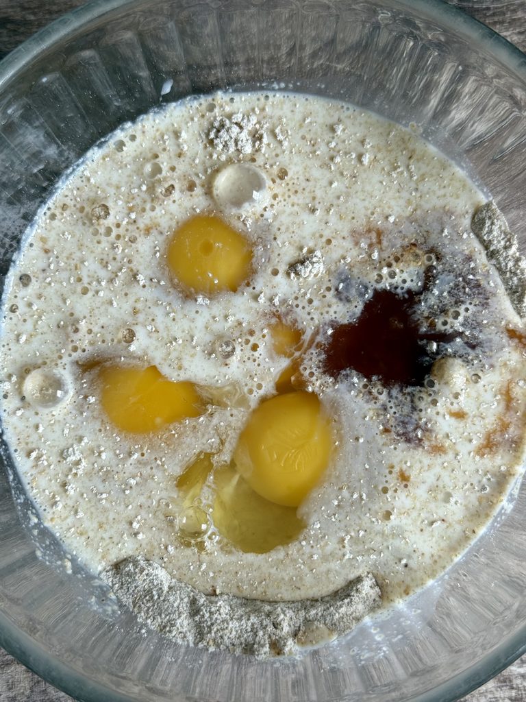 eggs milk and vanilla in a bowl