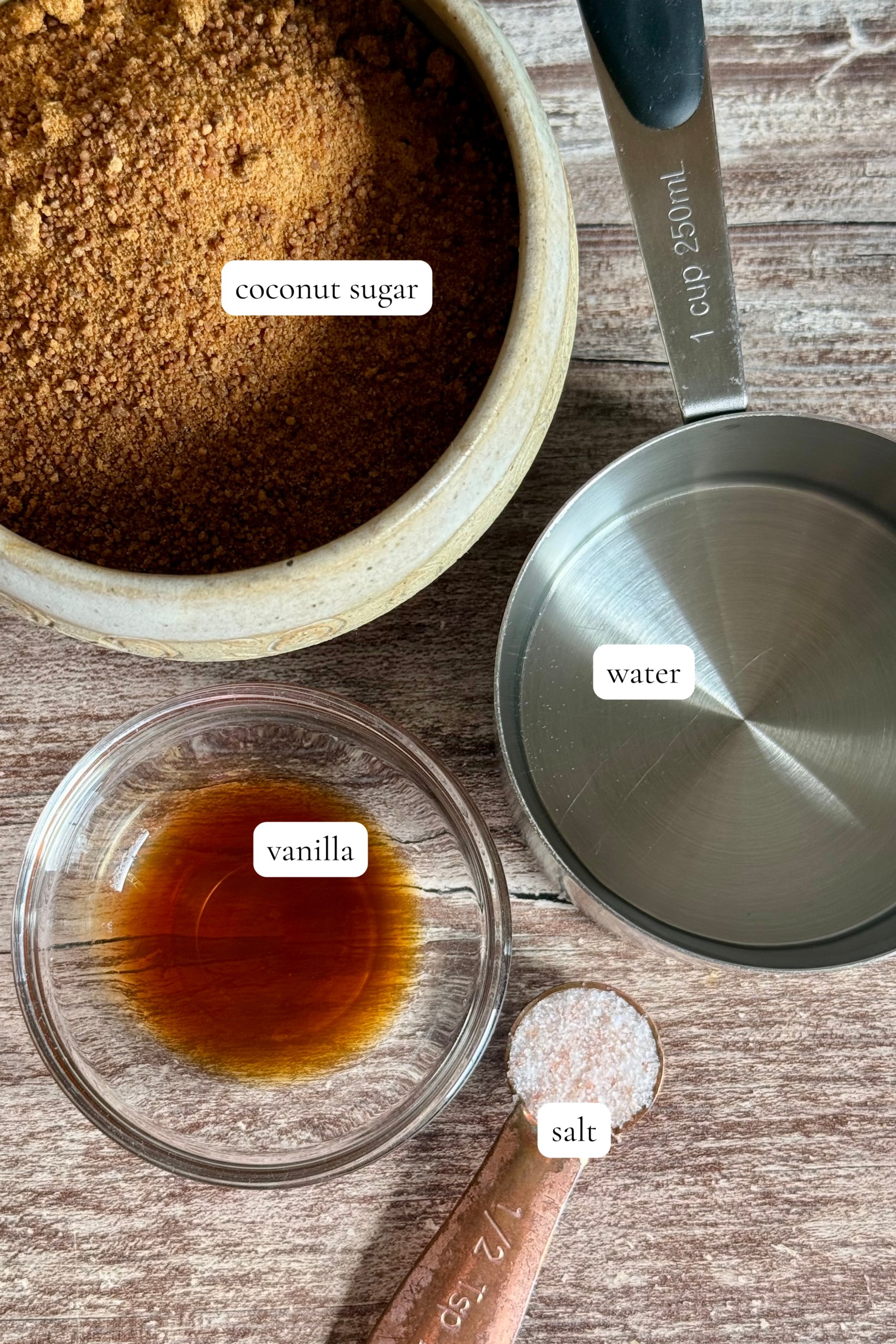 salted caramel coffee syrup made with coconut sugar ingredients photo