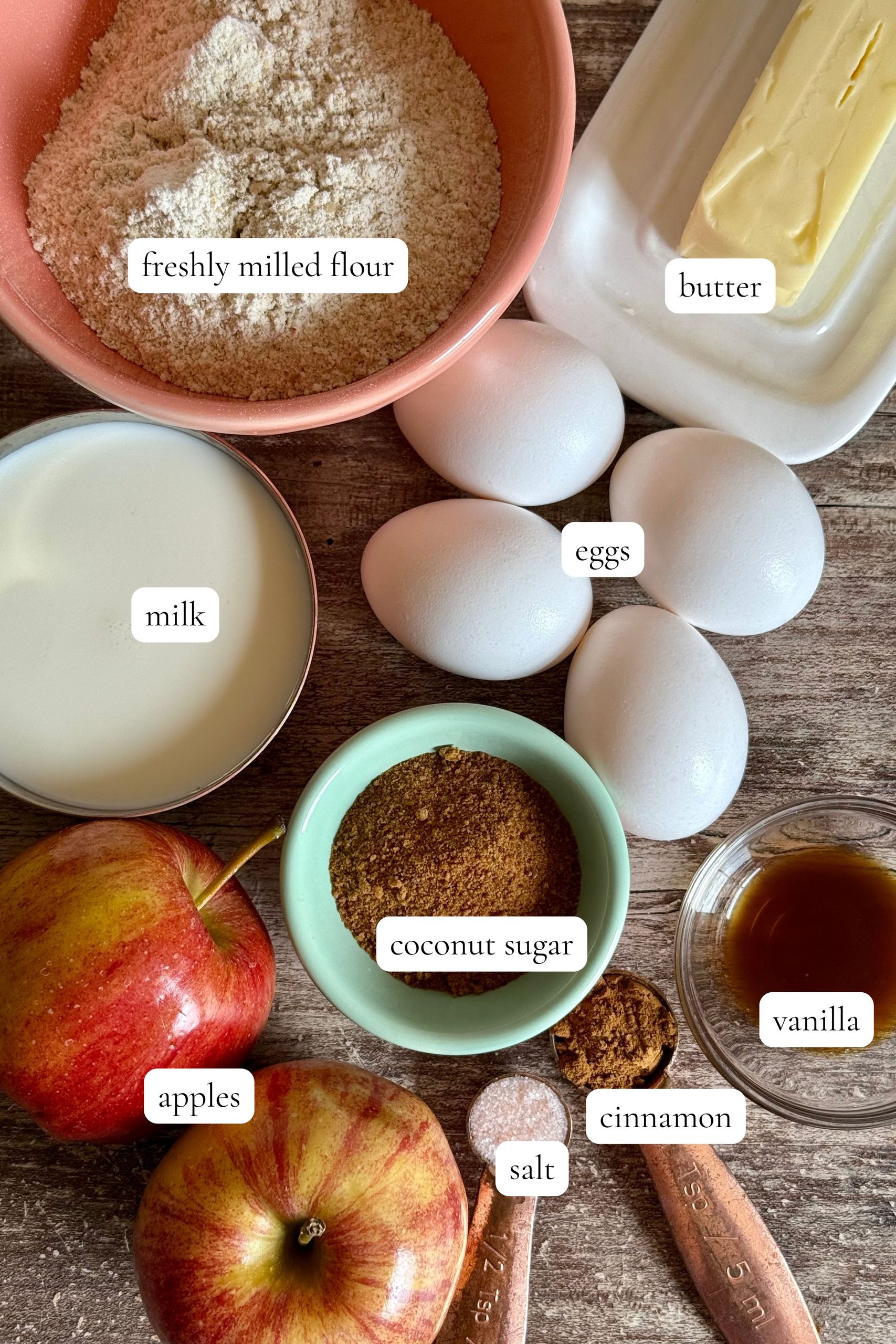 apple dutch baby pancake with freshly milled flour ingredients photo