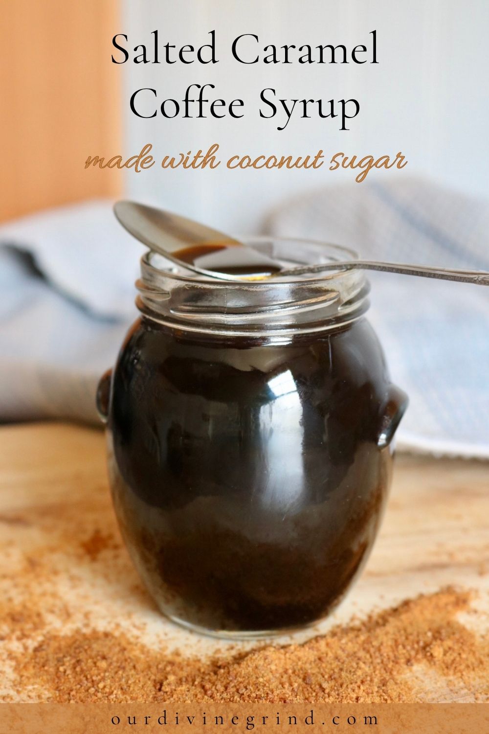 salted caramel coffee syrup with coconut sugar Pinterest image